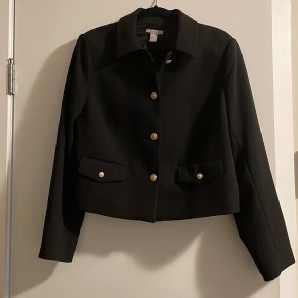 Black cropped blazer with gold buttons - Picture 3 of 4